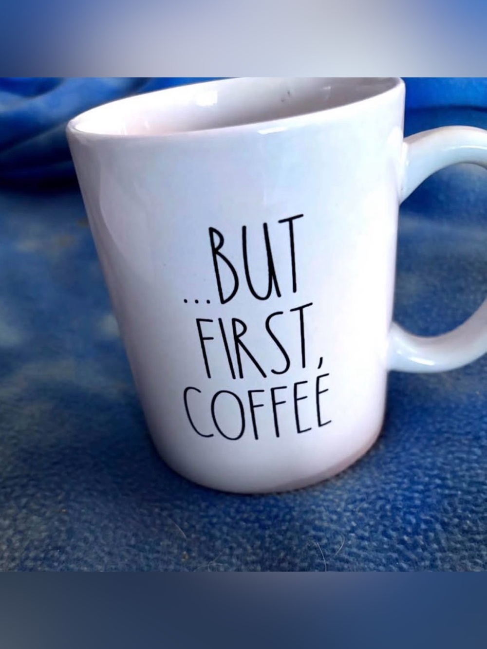 Mainstays White Ceramic Mug with Black "But First, Coffee" Text